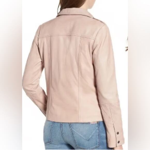 Hinge Real Leather Moto Jacket Beige Morn Size 1 - Picture 2 of 10